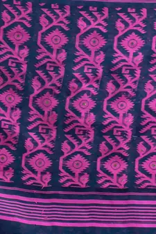 Navy Blue Silk Cotton Handwoven Soft Jamdani Saree With Allover Nakshi Design Without Blouse