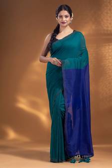 Teal Pure Cotton handwoven soft Saree