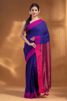 Royal Blue Cotton  handwoven soft Saree with zari pallu