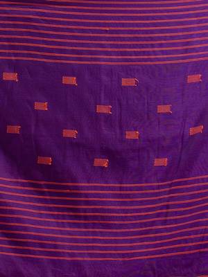 Purple Cotton Blend handwoven soft Saree with pom pom 5