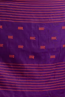 Purple Cotton Blend handwoven soft Saree with pom pom