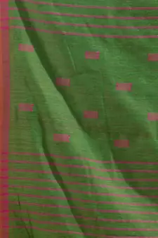 Green Cotton Blend handwoven soft Saree with pom pom
