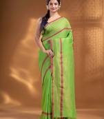 Green Pure Cotton handwoven soft Saree with zari pallu