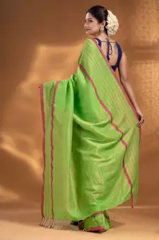 Green Pure Cotton handwoven soft Saree with zari pallu