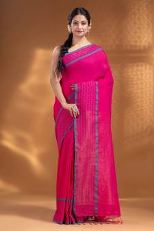 Fuchsia Pure Cotton handwoven soft Saree with zari pallu