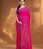 Fuchsia Pure Cotton handwoven soft Saree with zari pallu