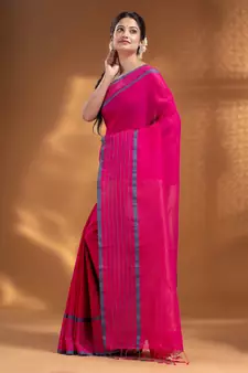 Fuchsia Pure Cotton handwoven soft Saree with zari pallu