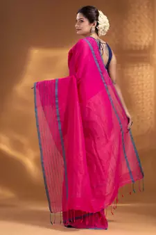 Fuchsia Pure Cotton handwoven soft Saree with zari pallu