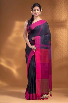 Dark Grey Pure Cotton Woven Design soft Saree