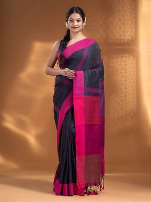 Dark Grey Pure Cotton Woven Design soft Saree 2