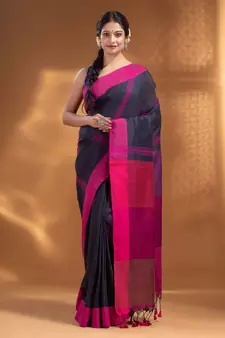 Dark Grey Pure Cotton Woven Design soft Saree