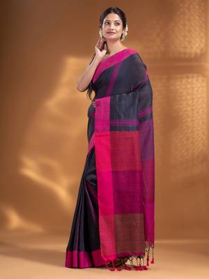 Dark Grey Pure Cotton Woven Design soft Saree 3