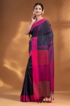 Dark Grey Pure Cotton Woven Design soft Saree
