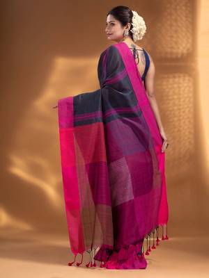 Dark Grey Pure Cotton Woven Design soft Saree 4