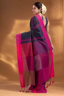 Dark Grey Pure Cotton Woven Design soft Saree