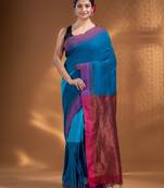 Sapphire Blue Pure Cotton handwoven soft Saree with zari pallu
