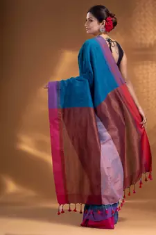 Sapphire Blue Pure Cotton handwoven soft Saree with zari pallu