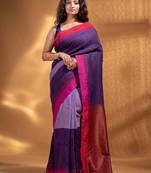Purple Pure Cotton handwoven soft Saree with zari pallu