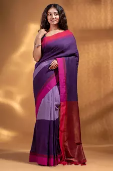 Purple Pure Cotton handwoven soft Saree with zari pallu