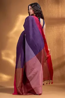 Purple Pure Cotton handwoven soft Saree with zari pallu