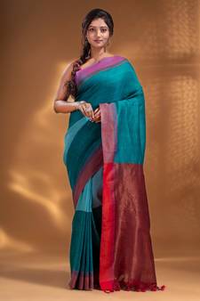 Teals Pure Cotton handwoven soft Saree with zari pallu