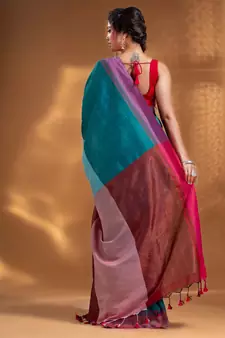 Teals Pure Cotton handwoven soft Saree with zari pallu