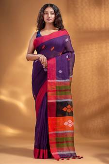 Purple Linen handwoven soft Saree with woven design