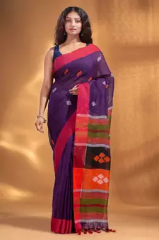 Purple Linen handwoven soft Saree with woven design