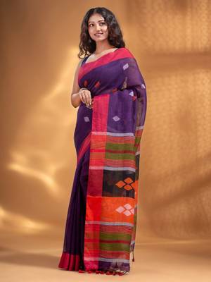 Purple Linen handwoven soft Saree with woven design 3
