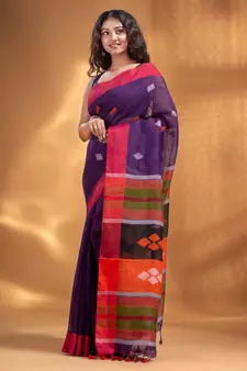 Purple Linen handwoven soft Saree with woven design