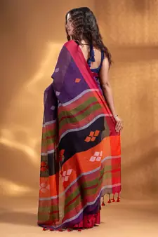 Purple Linen handwoven soft Saree with woven design