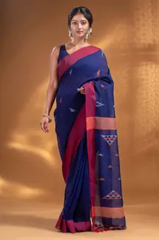 Blue Linen handwoven soft Saree with texture design