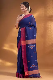 Blue Linen handwoven soft Saree with texture design