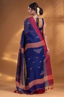 Blue Linen handwoven soft Saree with texture design