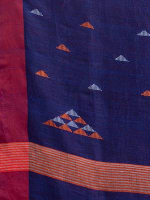 Blue Linen handwoven soft Saree with texture design 5