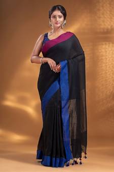 Black Pure Cotton handwoven soft Saree with zari pallu