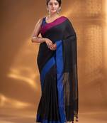 Black Pure Cotton handwoven soft Saree with zari pallu