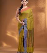 Green Pure Cotton handwoven soft Saree with zari pallu