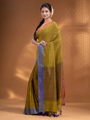 Green Pure Cotton handwoven soft Saree with zari pallu 3