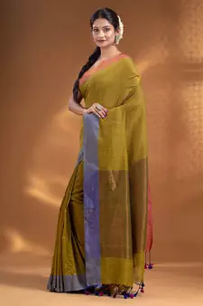 Green Pure Cotton handwoven soft Saree with zari pallu