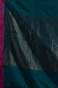 Teal Pure Cotton handwoven soft Saree with zari pallu