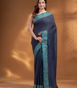 Dark Grey Pure Cotton handwoven soft Saree with zari border