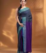 Grey and Purple Half & Half Pure Cotton handwoven soft Saree with zari border