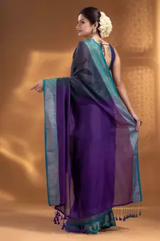 Grey and Purple Half & Half Pure Cotton handwoven soft Saree with zari border