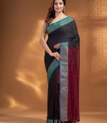 Black and maroon Half & Half Pure Cotton handwoven soft Saree with zari border
