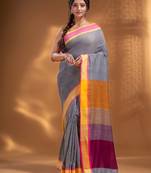 Grey Pure Cotton Woven Design soft Saree with multicolor pallu