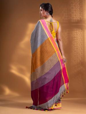 Grey Pure Cotton Woven Design soft Saree with multicolor pallu 5