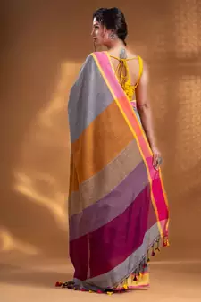 Grey Pure Cotton Woven Design soft Saree with multicolor pallu