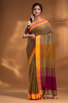 Mustard Pure Cotton Woven Design soft Saree with multicolor pallu