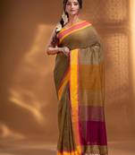 Mustard Pure Cotton Woven Design soft Saree with multicolor pallu